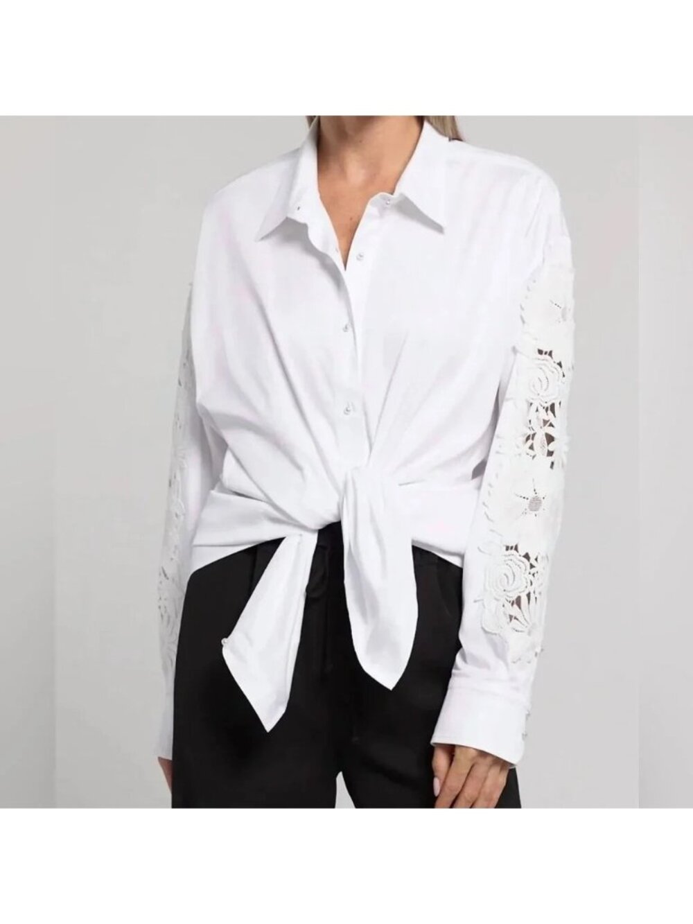 Generation Love Marcel Shirt Lace Cut-Out Sleeves Button-Up Oversized XS/S